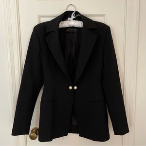 Zara Black Single Breasted Blazer with Pearl Button, Small